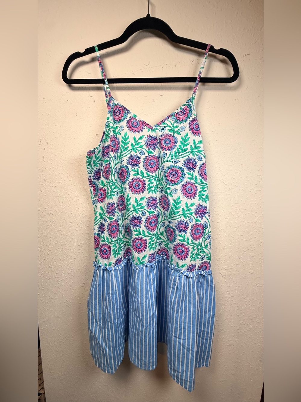 J.Crew Floral Mixed Print Sundress Tiered Striped Hem Cotton Cottagecore Dress - Picture 2 of 10
